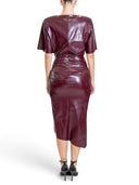 Elegant Faux Leather Ruched Wrap Midi Dress