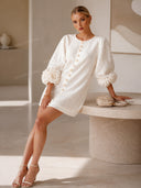 Elegant Floral Cuff Button-Front Mini Dress