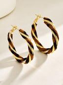 Vintage Leopard Print Leather Wrapped Oversized Hoop Earrings
