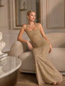 Fashion Sequin Halter Neck Party Maxi Dress