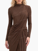 Asymmetric Design Pleated Long Sleeve Maxi Dress