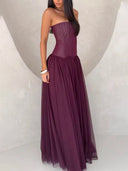 Elegant Strapless Corset Pleated Chiffon Maxi Dress