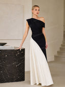 Elegant Asymmetric Off-Shoulder Pleated Maxi Dress