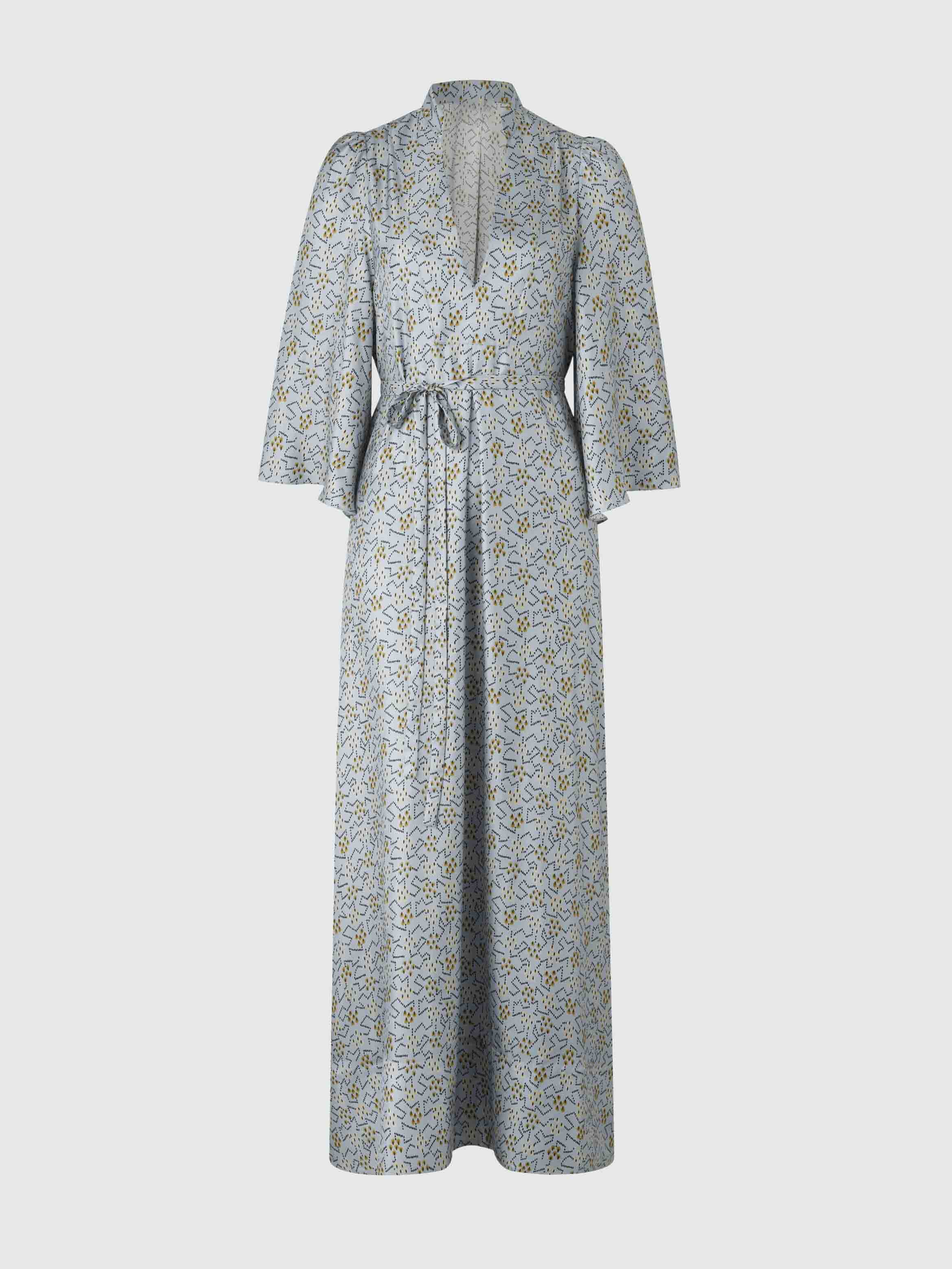 Elegant Geometric Print V-Neck Maxi Dress