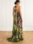 Elegant Floral Print Deep V Neck Flowy Maxi Dress