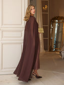 Elegant Satin and Sheer Chiffon Cape Maxi Dress