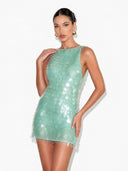 Elegant Sequin Scale Backless Mini Dress