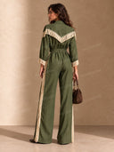 Fringe Trim Belted Wide Leg Jumpsuit