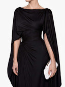 Boat Neck Pleated Slim Fit Maxi Dress