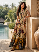Pleated Print Maxi Dress