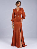 Elegant Ruched Waist High-Slit Maxi Dress