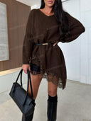 Lace Trim Oversized Knit Sweater