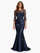 Lace Bodice Satin Mermaid Prom Maxi Dress