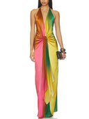 Vibrant Deep V-Neck Backless Maxi Dress