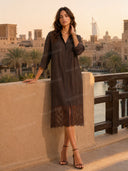 Minimalist Lace Panel Shirt Midi Dress