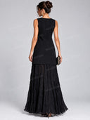 Elegant Sleeveless Pleated Tiered Maxi Dress
