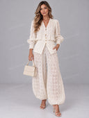 Elegant Lace Ruffle Blazer & Balloon Pants Set
