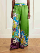 Retro Colorful Floral Print Satin Two-Piece Set