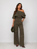 Elegant Asymmetric Top & Wide-Leg Pants Two-Piece Set