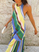 Colorful Stripe Halter Maxi Dress
