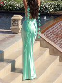 Elegant Satin Backless Fishtail Maxi Dress