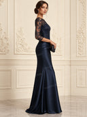 Lace Bodice Satin Mermaid Prom Maxi Dress