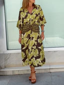Casual Abstract Tie-Dye Print Kimono Sleeve Maxi Dress