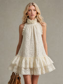 Sexy Lace Sleeveless Ruffle Mini Dress