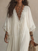 Elegant Batwing Sleeve Lace Flowy Maxi Dress