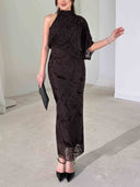 Elegant Glitter Floral Mesh Midi Dress