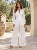 Elegant Eyelet Embroidered Wide-Leg Jumpsuit