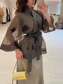 Elegant Kimono-Style Top & Satin Mermaid Skirt Two-Piece Set