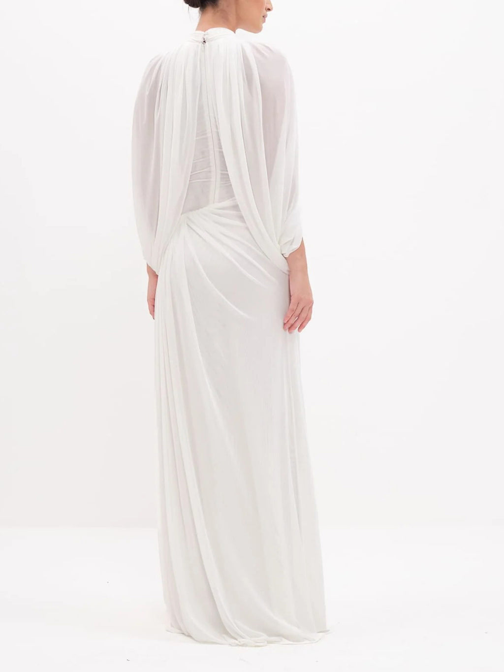 Elegant Draped Cape Sleeve Pleated Maxi Dress