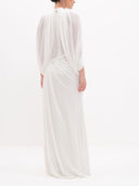Elegant Draped Cape Sleeve Pleated Maxi Dress