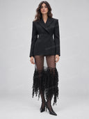 Tailored Blazer & Sheer Fringe Midi Skirt Two Piece Set