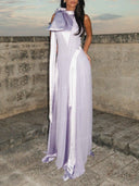 Elegant Bow Shoulder Satin A-Line Maxi Dress