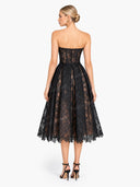 Exquisite Black Off-Shoulder Mesh Lace Cutout Midi Dress