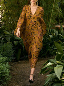 Exquisite Floral V-Neck Asymmetric Midi Dress