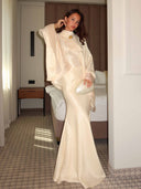 Elegant Shimmer Satin Batwing Sleeve Top & Maxi Skirt Two-Piece Set