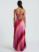 Ombre Halter Pleated Maxi Dress