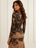 Retro Paisley Print V-Neck Knit Top & Maxi Skirt Two-Piece Set