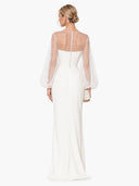 Elegant Beaded Sheer Sleeve Maxi Dress
