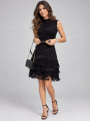 Elegant Fringe Trim Sleeveless Mini Dress