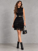 Elegant Fringe Trim Sleeveless Mini Dress