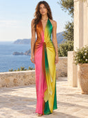 Vibrant Deep V-Neck Backless Maxi Dress