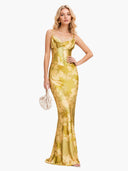 Lace Splicing Printed Sling Maxi Dress