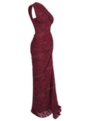 Elegant One-Shoulder Lace Draped Maxi Dress
