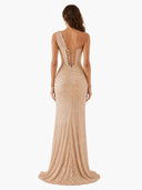 One-Shoulder Sequin High Slit Maxi Dress