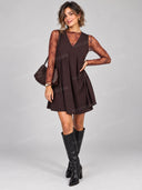 Lace Layered V Neck A Line Mini Dress