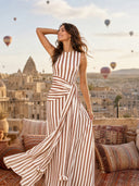 Elegant Striped Sleeveless Tie-Waist Maxi Dress